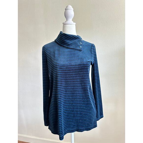 T by Talbots Striped Shawl Collar Crushed Velvet Top Long Sleeve Size Petite 0-2 - Picture 1 of 8